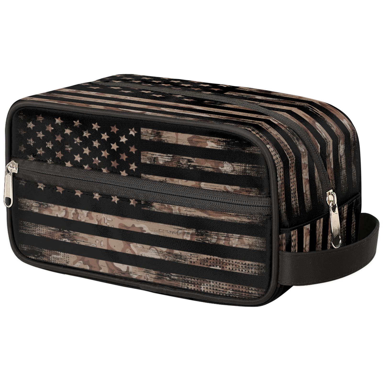 Travel Toiletry Bag for Women Men Vintage Usa American Flag Lightweight Cosmetic Makeup Bag Organizer Waterproof Shaving Bag Dopp Kit with Large
