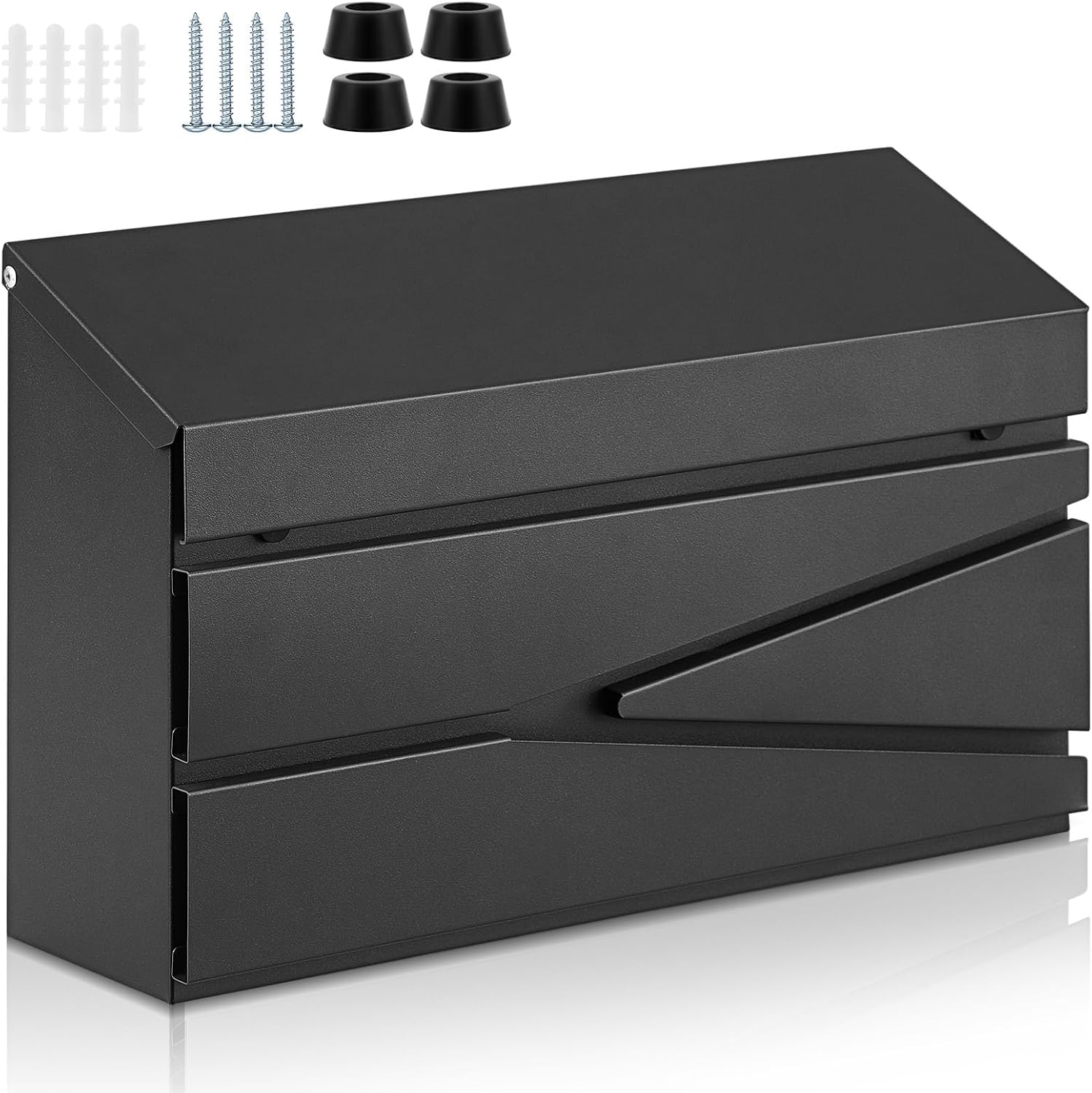 Wall Mount Mailbox Large Capacity Mailbox for Outside Galvanized Steel Rustproof Metal Mail Drop Post Modern Black Collection Box Hanging Postbox 15.75" x 9.84" x 4.33" (No Keys Locking)