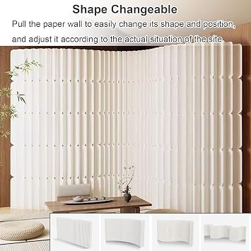 Paper Room Divider with LED Light, Foldable Partitions and Dividers Freestanding, Portable Room Divider, Length 59-197in, Height 63-94in, for Home Office(500x43x180cm/197x17x71in)