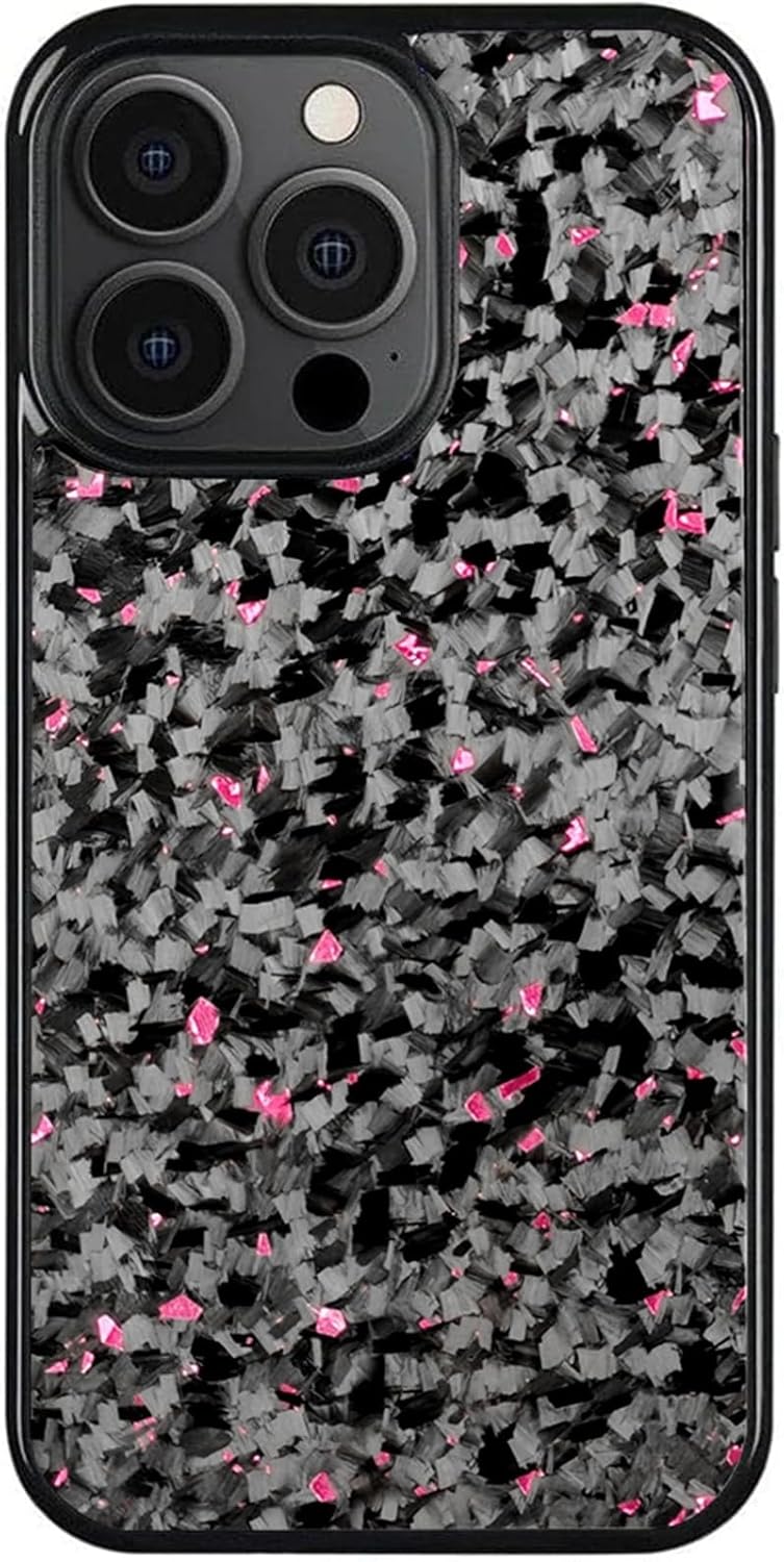 2025 Forged Carbon Fiber Phone Case, Aramid Fiber Case, Small Pattern, All-Inclusive Magnetic Wireless Charging Anti-Fall Protective Phone Case for iPhone 13, for MagSafe (Pink)