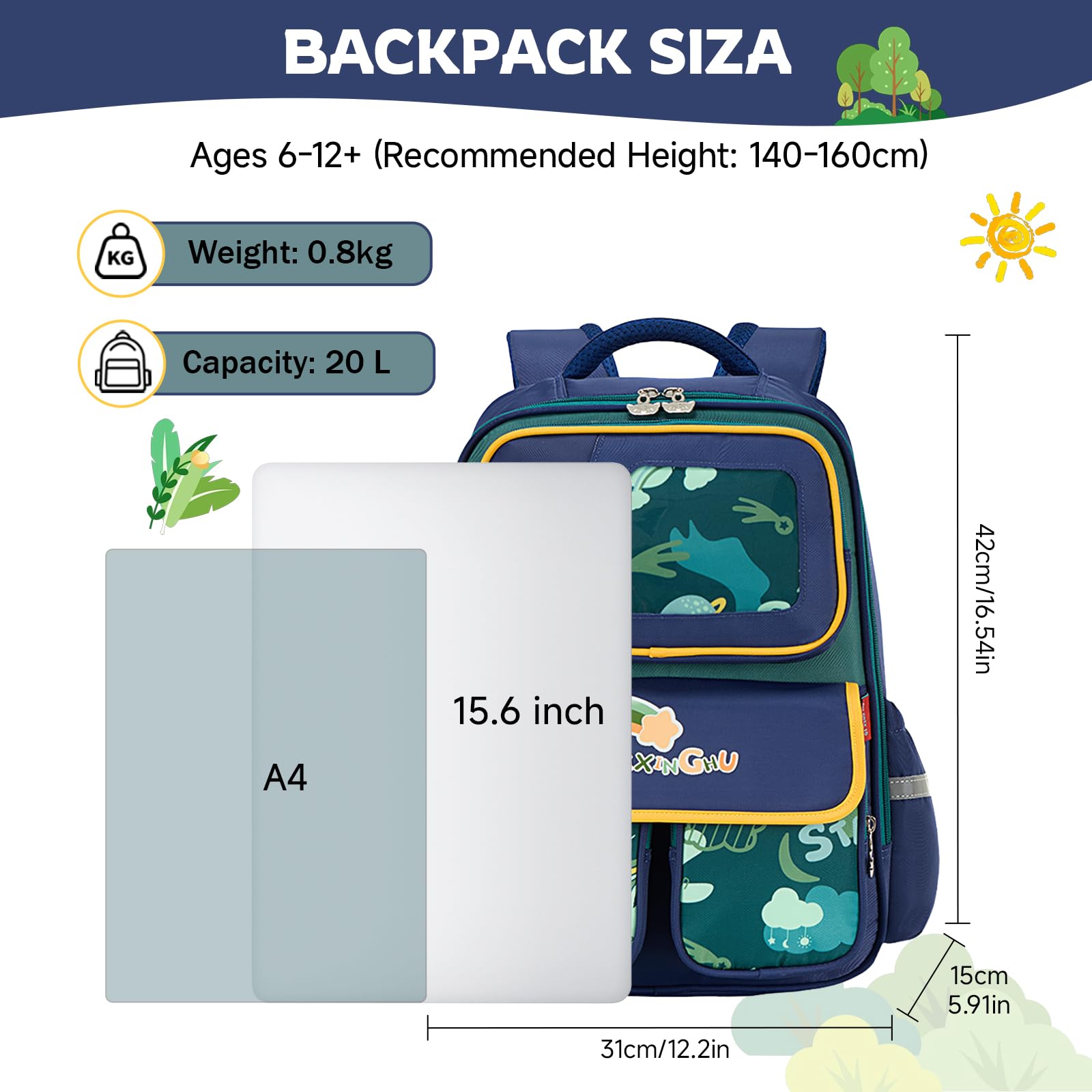 Amythe Schulrucksack Jungen Ergonomisch 1. - 5. Klasse für Schule Reise | Schultasche für jungs 6-12 Jahre mit Brustgurt Reflektor, Wasserdicht