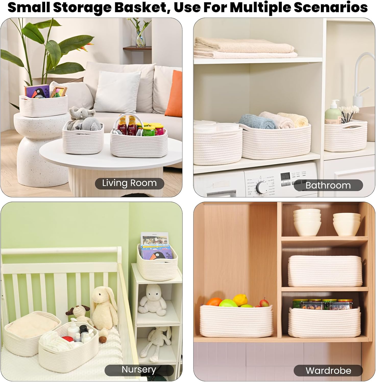 ICERZCZ Small Storage Baskets for Organizing, Organizing Baskets for Shelves, Small Cute Basket for Gifts Empty, Organizer Basket for Decor, 13"×8.5"×5.1" (3 Packs) Off White