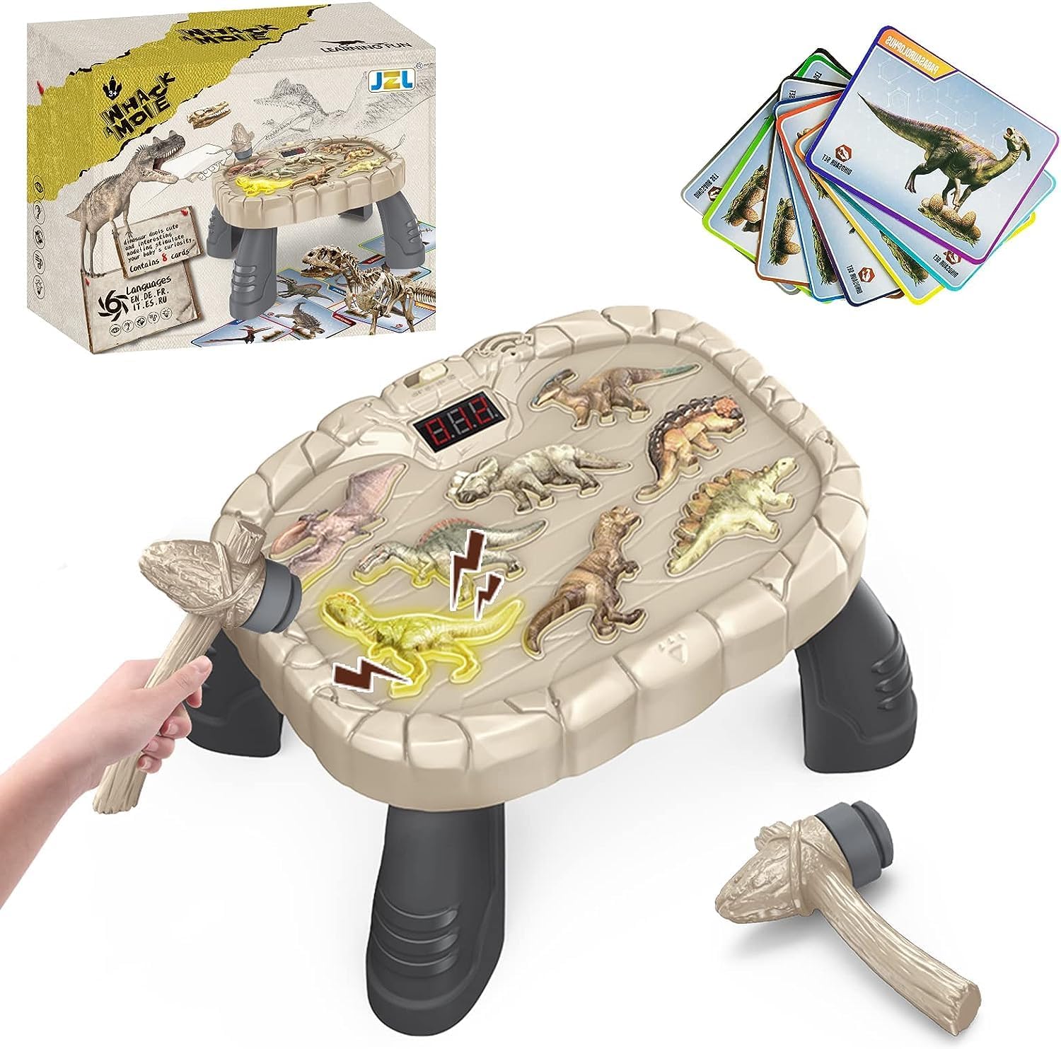 UKR Whack a Dinosaur Game 8 Speeds 6 Languages Dinosaur Hammer Arcade Pounding Game Toys Jurassic World Prehistoric