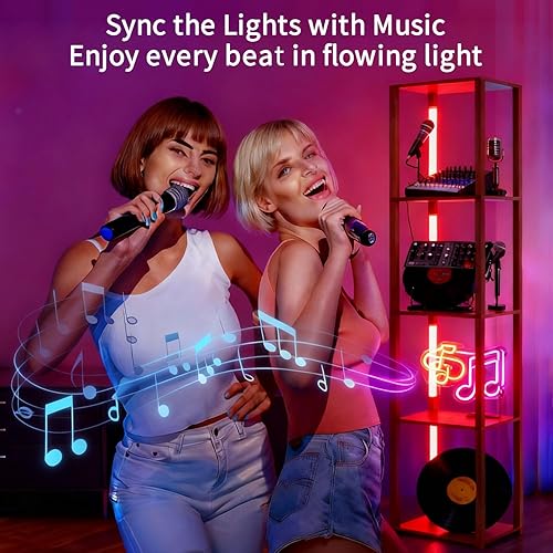 Miniatura 2 de Lámpara de pie LED con estantes, lámpara de estante con control remoto para dormitorio y sala de estar, lámparas de pie de exhibición de esquina con