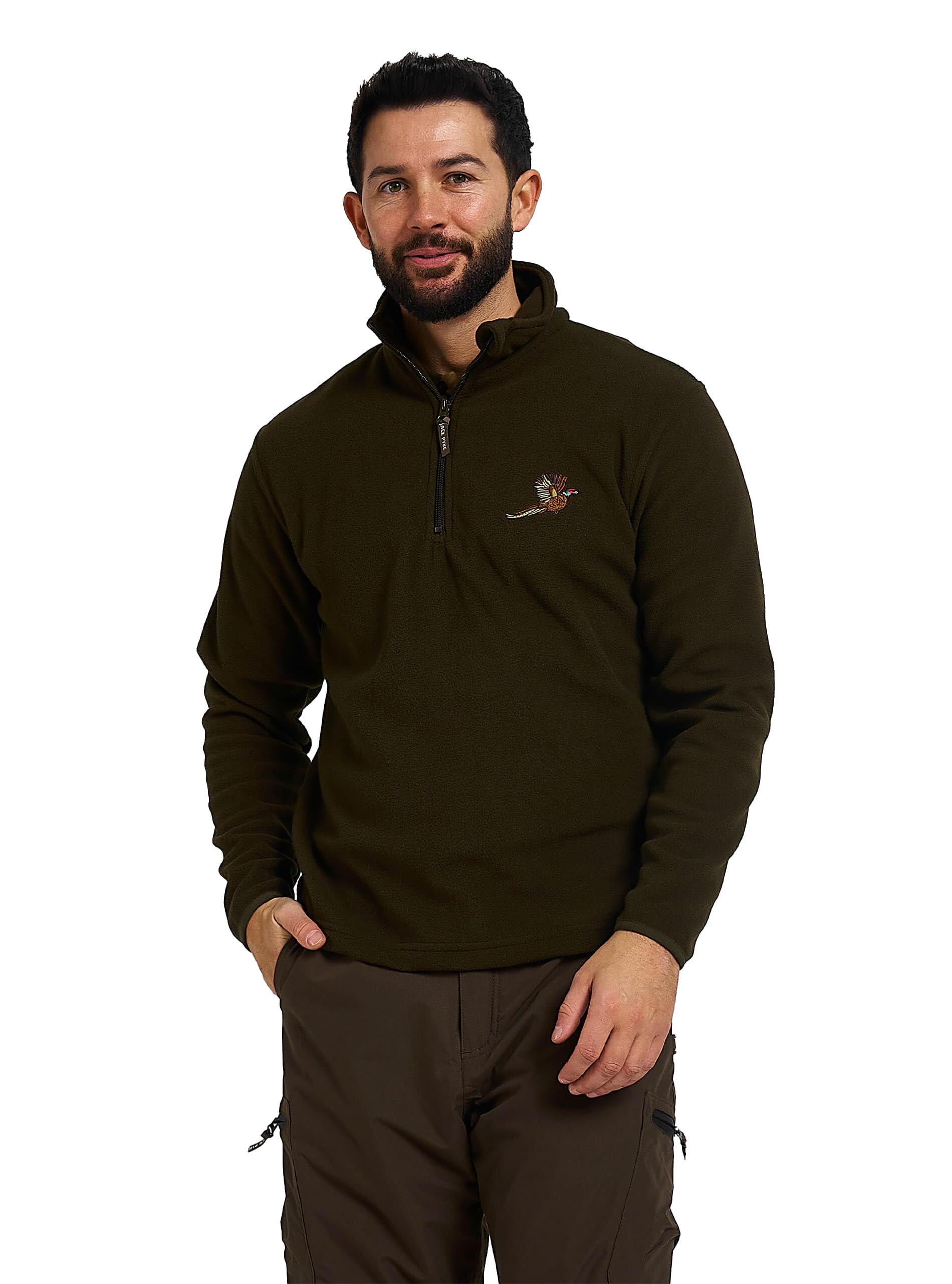 JACK PYKE Men’s Fleece Top 250GMS – Outdoor Fleece Pullover with Embroidered Pheasant Motif, Elasticated Cuffs & Extended Back, Field Jumper for Autumn, Winter