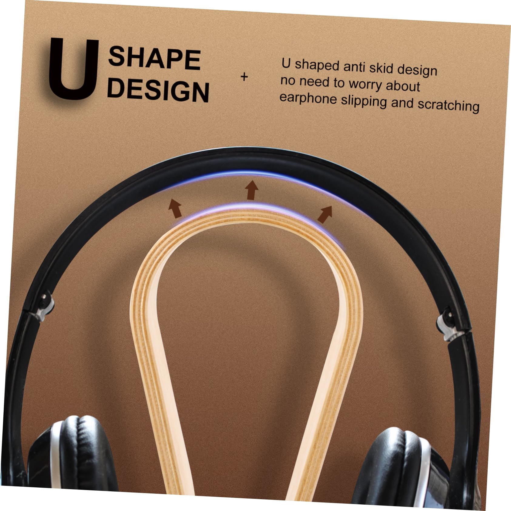 HOMSFOU Supporto per Cuffie in Legno di Espositore per Cuffie da Tavolo Compatibile la Maggior Parte Over-ear Design U Anti-foratura Organizza lo Spazio Sul Tavolo