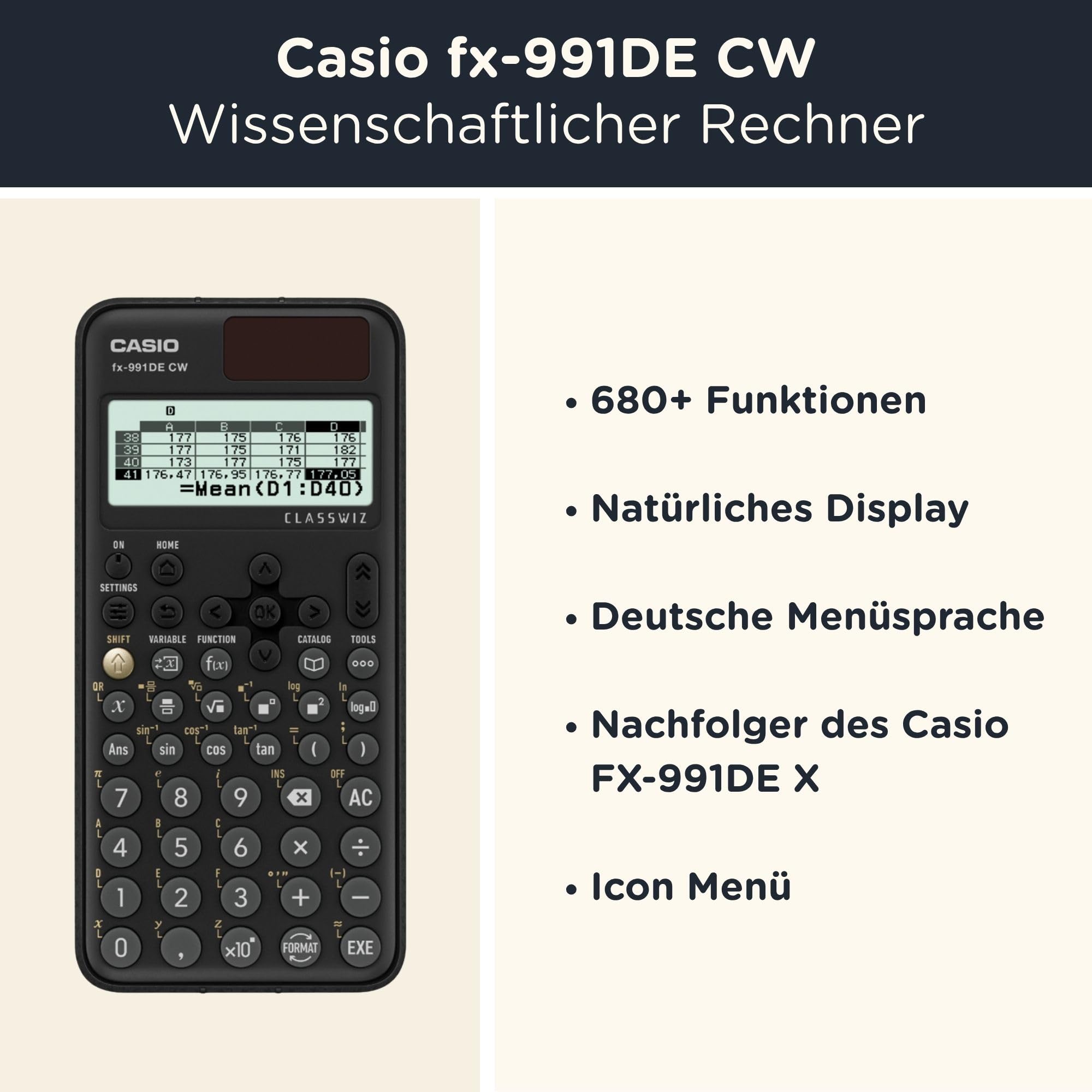 Casio fx-991DE CW ClassWiz Wissenschaftlicher Taschenrechner Basic Set Schwarz