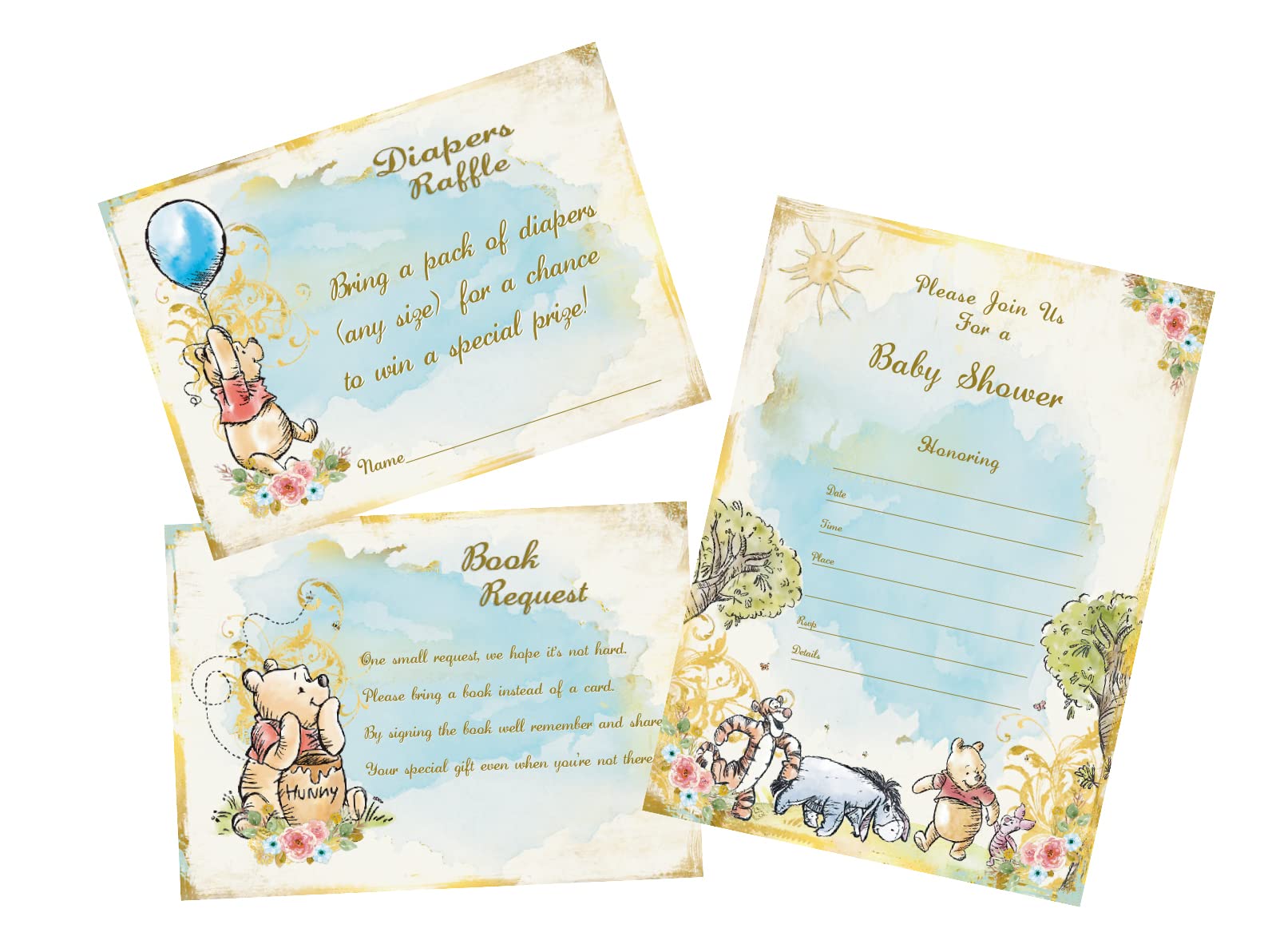 Unbala Vintage Winnie Invitations With Envelopes 12 Guests The Pooh Baby Shower Invitations For Boy Greeting Card Diaper Raffle Cards For 1st Birthday Winnie Party Favors
