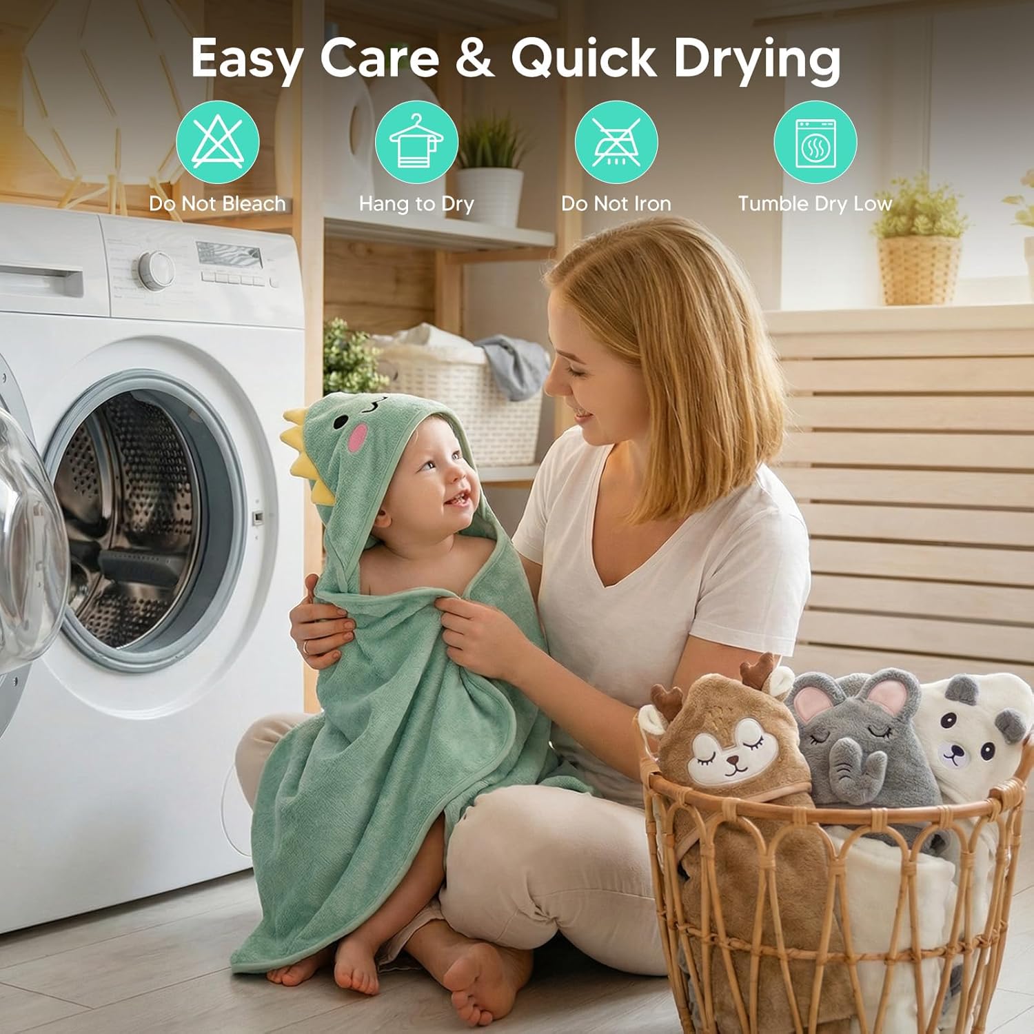 14-Piece Baby Bath Towels Set with 4 PCS Hooded Baby Towels, 8 PCS Washcloths & 2PCS Bath Brush for Infants & Toddlers, Ultra Absorbent Newborn Bath Essentials Gift for Boys & Girls