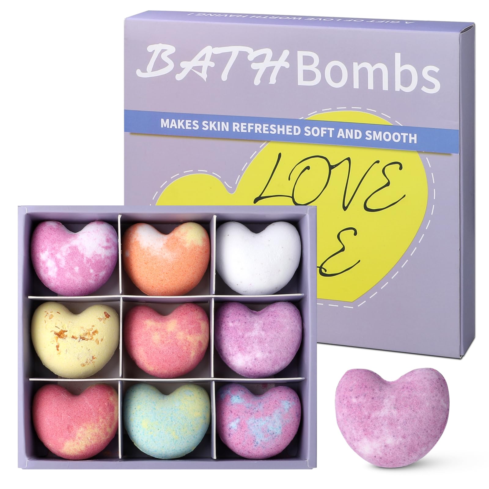 Foot Bath Bombs Large Size 9 Scents，Organic Heart-Shaped Bath Bomb Gift Set for Women & Men Moisturizing Foot Spa Soak Bombs with Natural Oils for Dry