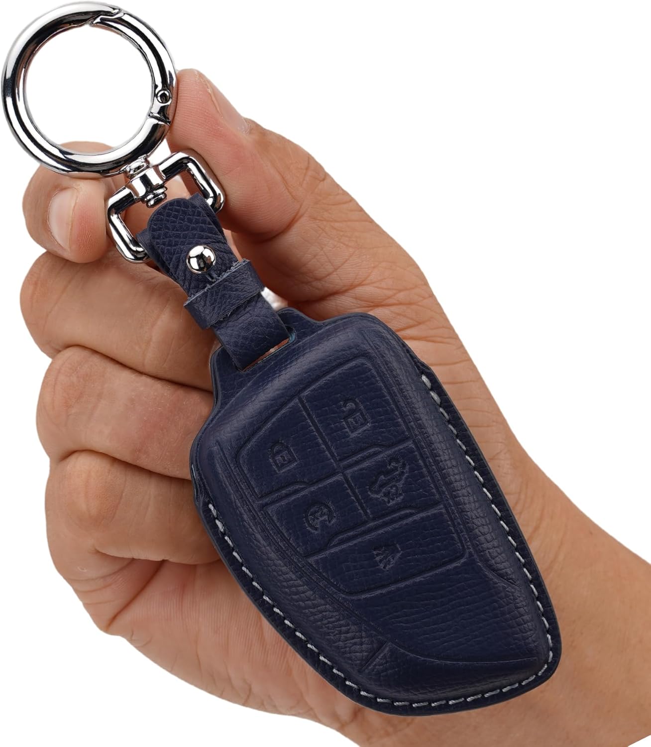 Genuine Leather Key Fob Cover for 2021-2025 GMC Yukon, Chevrolet Suburban/Tahoe, Buick Keys (Blue)