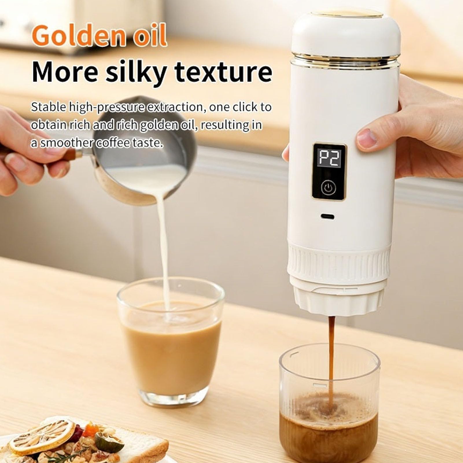 Asixxsix Pequeña Máquina de café Espresso Eléctrica Portátil, 200 Ml | 72W Autocalentamiento, Inalámbrico Recargable 7800mAh, Compatible con Cápsulas y Café Molido, para Viajes de Camping