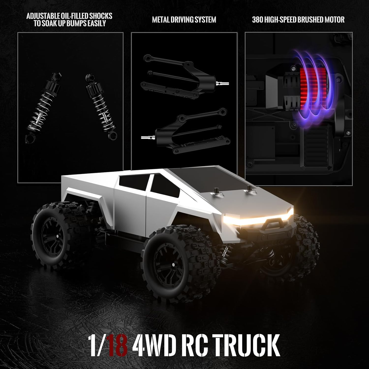 1:18 Scale RC Car for Adult, 40 KM/H High Speed 4WD Electric Vehicle RC Truck 4X4 Off Road All Terrain with 2 Batteries, 2 PVC Shell Pickup, 2.4GHz Remote Control, Xmas Gifts for Adults