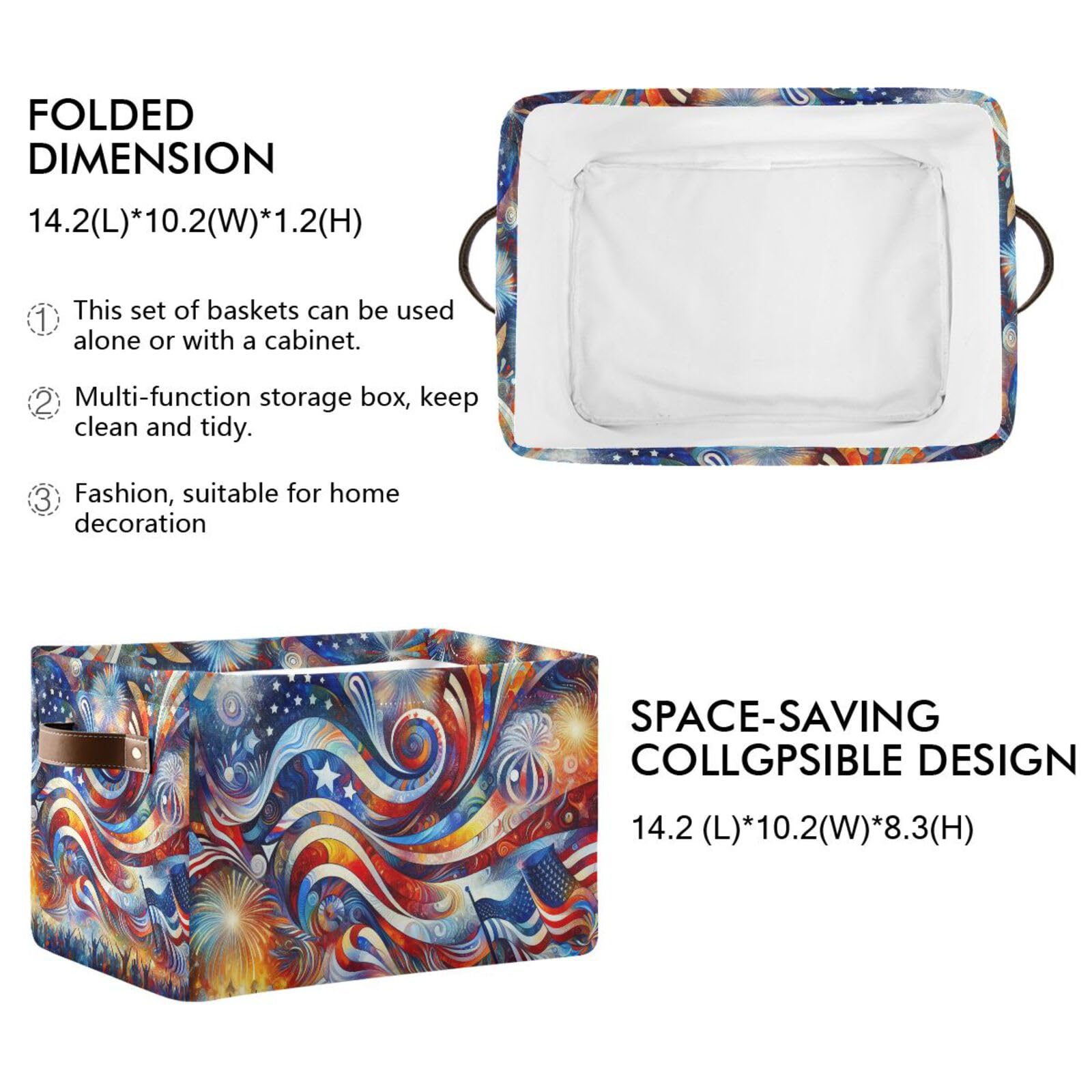 PaChyLuu Independence Storage Basket Bin Canvas Fabric Organizer Toys Basket with Handles for Home Office Nursery, Clothes, Gifts, 1 Pcs