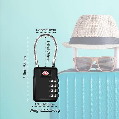 Miniatura 3 de Paquete de 2 cerraduras de equipaje de viaje aprobadas de 4 dígitos, cerradura de combinación de maleta de cable de metal, candados de aleación sin