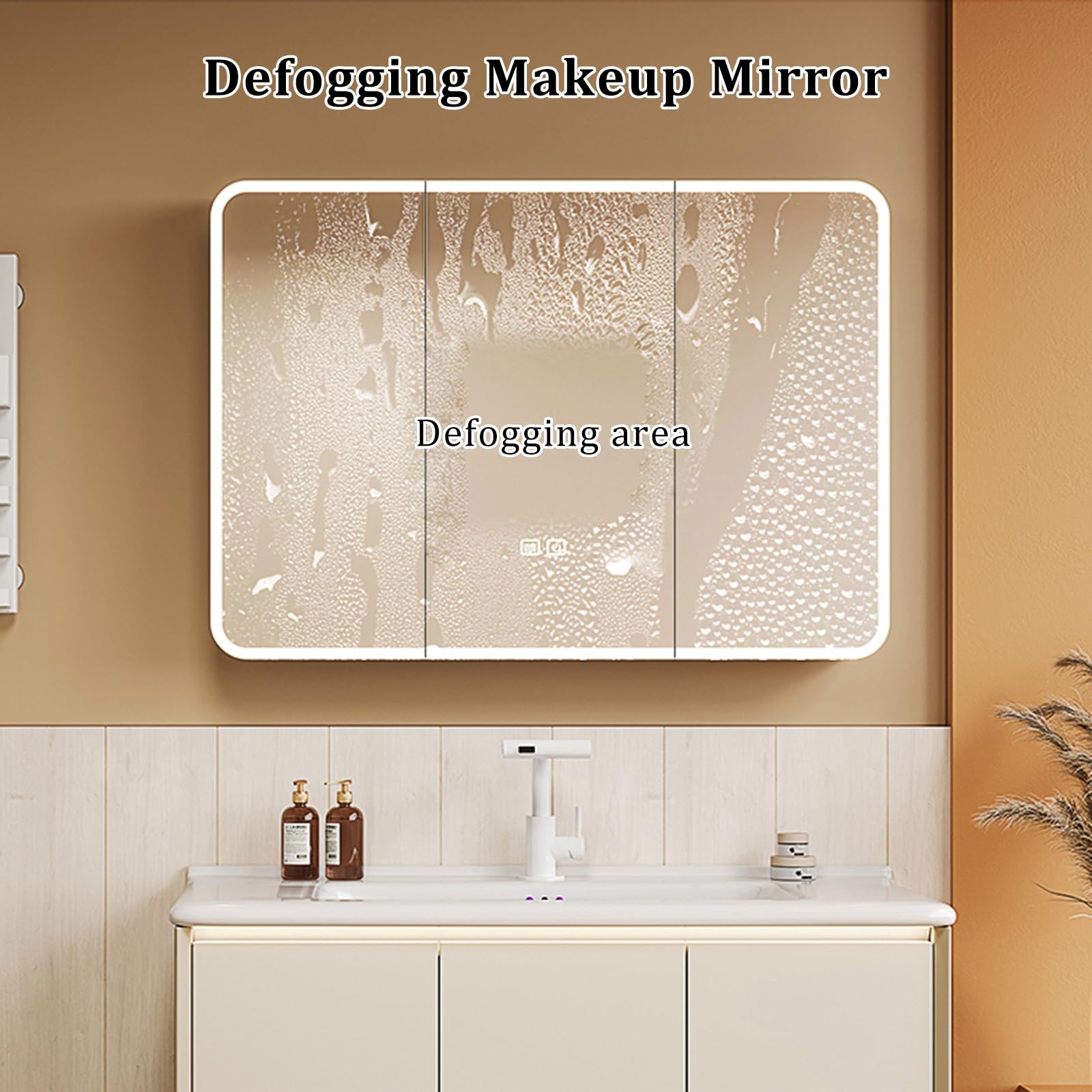 Gabinete de Espejo de Baño de Iluminación LED Mueble con Espejo Espejo Armario Baño Gabinete de Pared para Baño Antivaho Grande 3 Temperaturas de Color Regulables con Sensor Táctil(80x13x70cm)