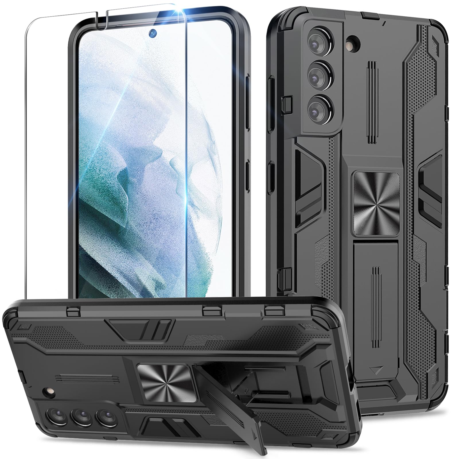 Funda para Samsung Galaxy A13 4G con Cristal Templado Protector Pantalla, Carcasa Antigolpes con Soporte anular metálico, Case Protectora de Grado Militar, Negro — view 94