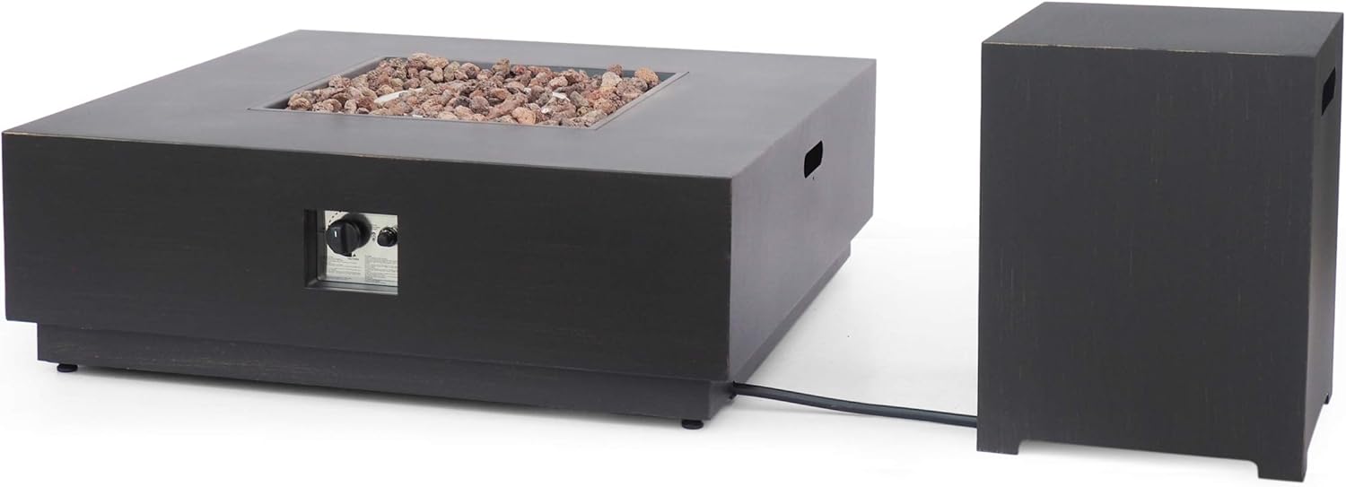 Christopher Knight Home Sidney Outdoor 40-Inch Square Fire Pit with Tank Holder, Brushed Brown