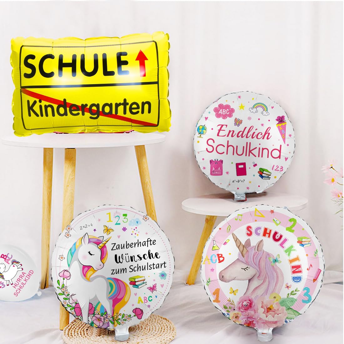 Decorazione per l'inizio della scuola a tema unicorno, palloncino in pellicola e striscione per bambini