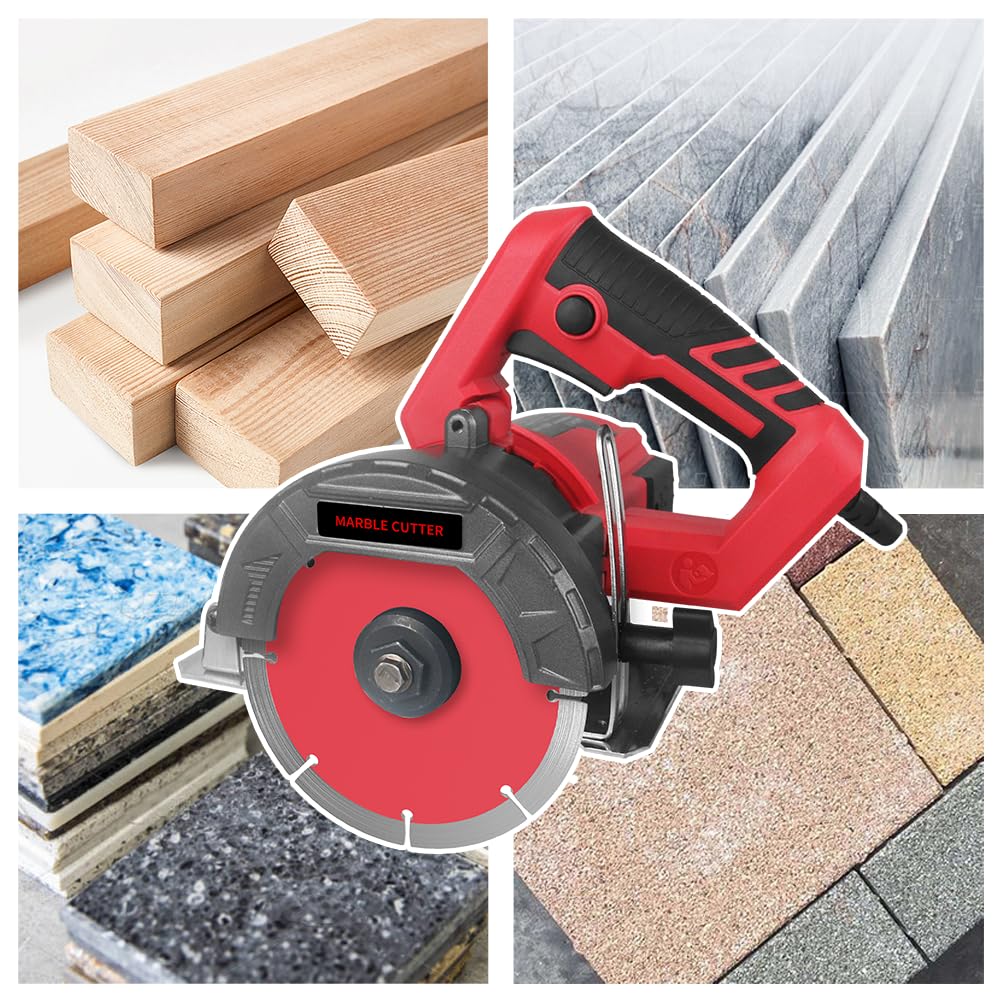 Hancaner Sierra de piedra seca, 1400 W, incl. Ø 110 mm, disco de corte muy resistente, corte de fase de 12800 rev/min y 0-45 grados de mármol, azulejos, cerámica, madera, PVC