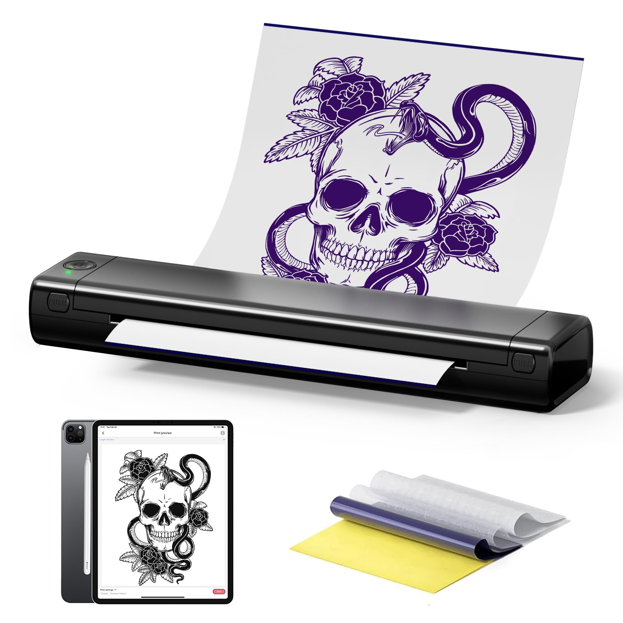 Impresora Termica Tattoo, Zoolion M08F Impresora Tatuajes Copiadora con 10 Piezas de Papel Transfer, Termocopiadora Tatuaje, Termocopiadora Support Phone & PC, Termocopiadora Tattoo para Principiantes
