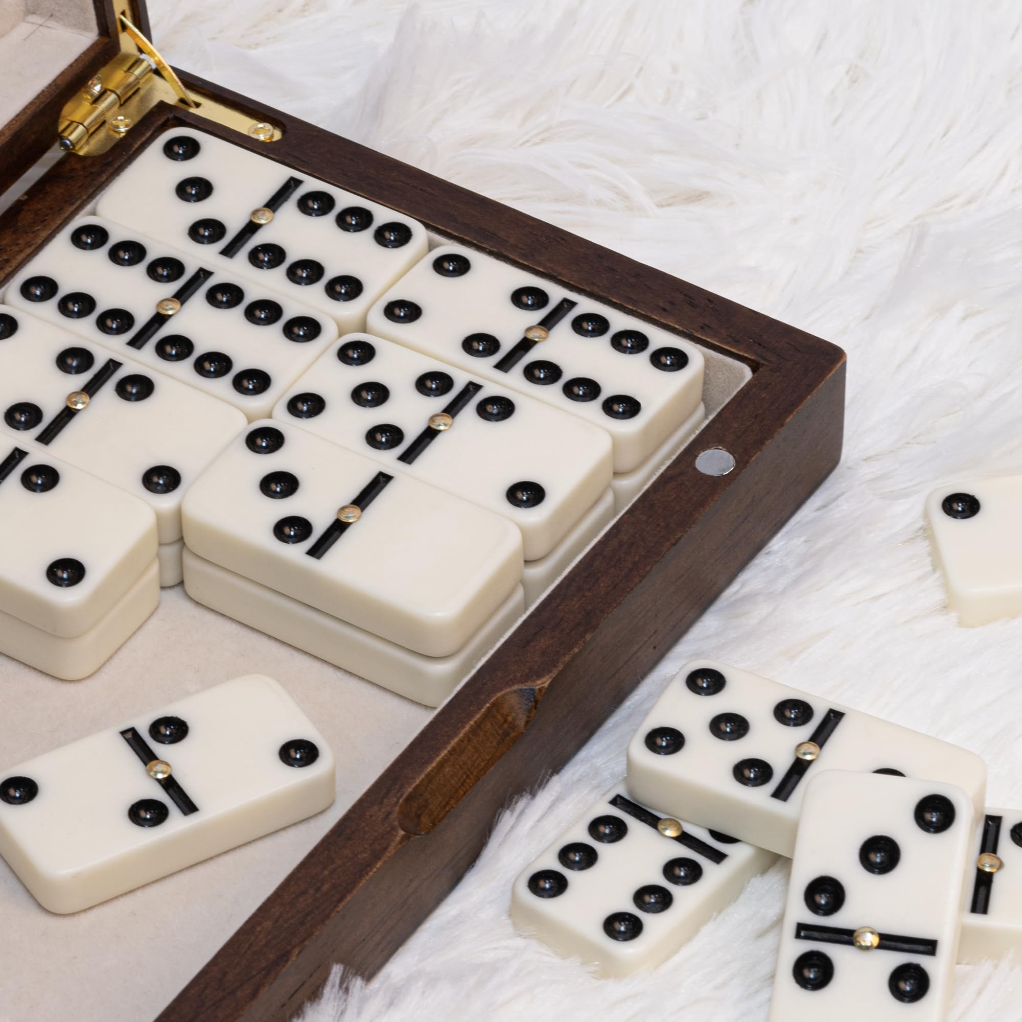 Zestaw Dominoes - Double 6 Dominoes Classic Board Games for Adults, 28 Pieces Domino with Wood Case