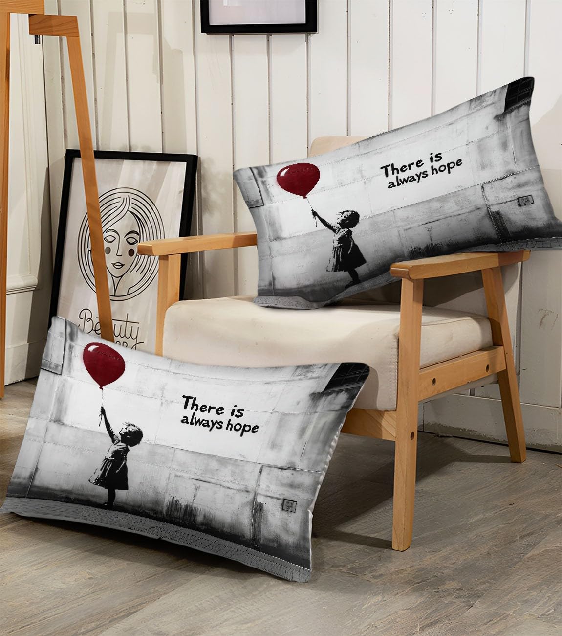 Arte Callejero Funda Nórdica 150 x 200 cm Funda Edredon La Niña Sostiene Un Globo Rojo Diseño para Dormitorio de los niños, Cama Individual Cama 90, + 2 Fundas de Almohada
