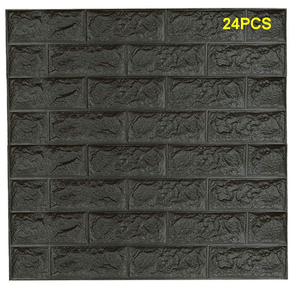 WANWEITONG 3D Brick Wallpaper, Grey Brick Pattern Wall Stickers, Removable Peal and Stick PE Foam Wall Sticker for Living Room,Bedroom, Home Office (24PCS, Grey)