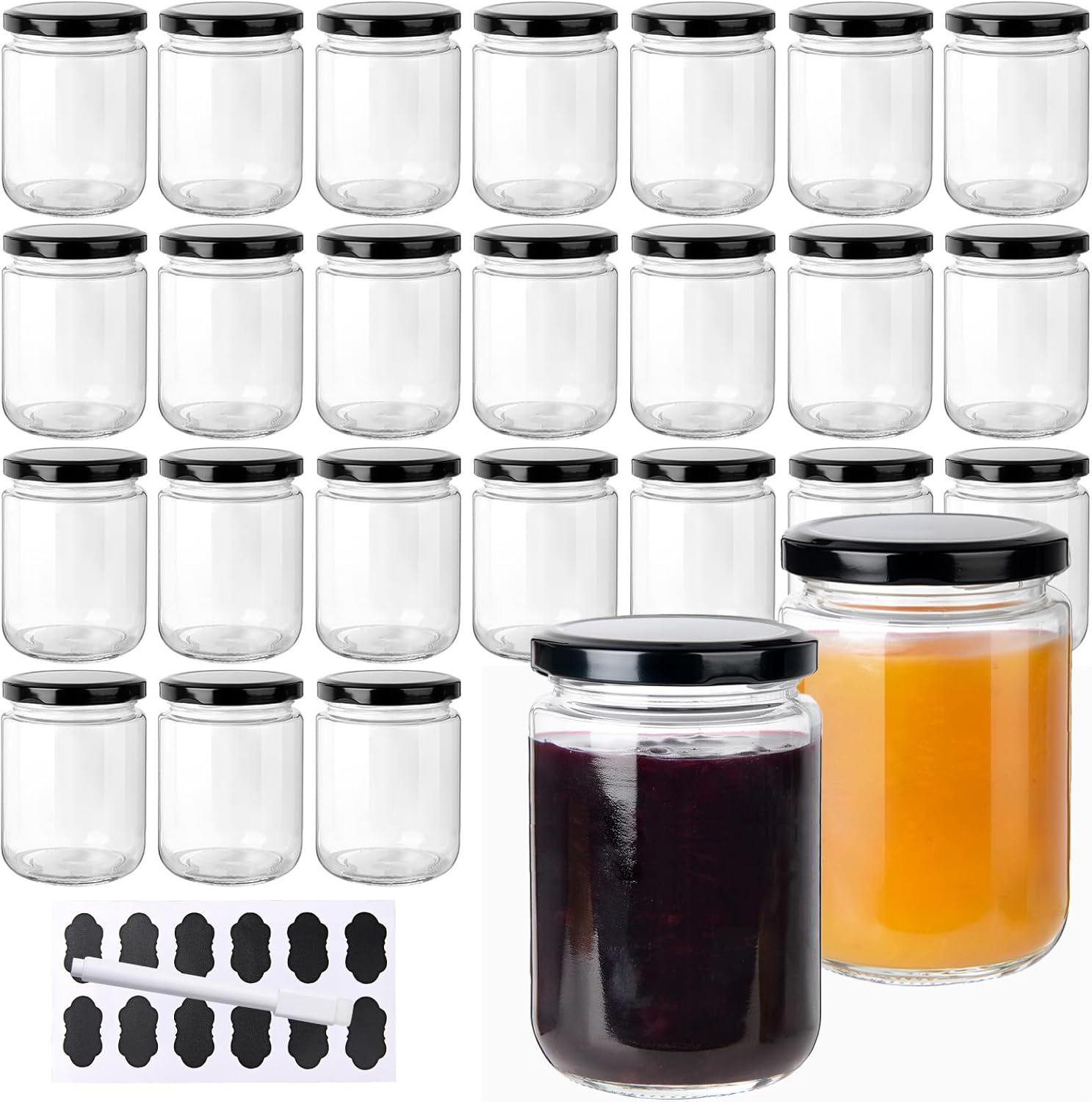 24Pack 12oz Glass Jars with Lids, 350ml Clear Candle Jars for Making Candles, Reusable & Dishwasher Safe Manson Canning Jar Bulk for Jam, Jelly, Honey, Pickles, Spice