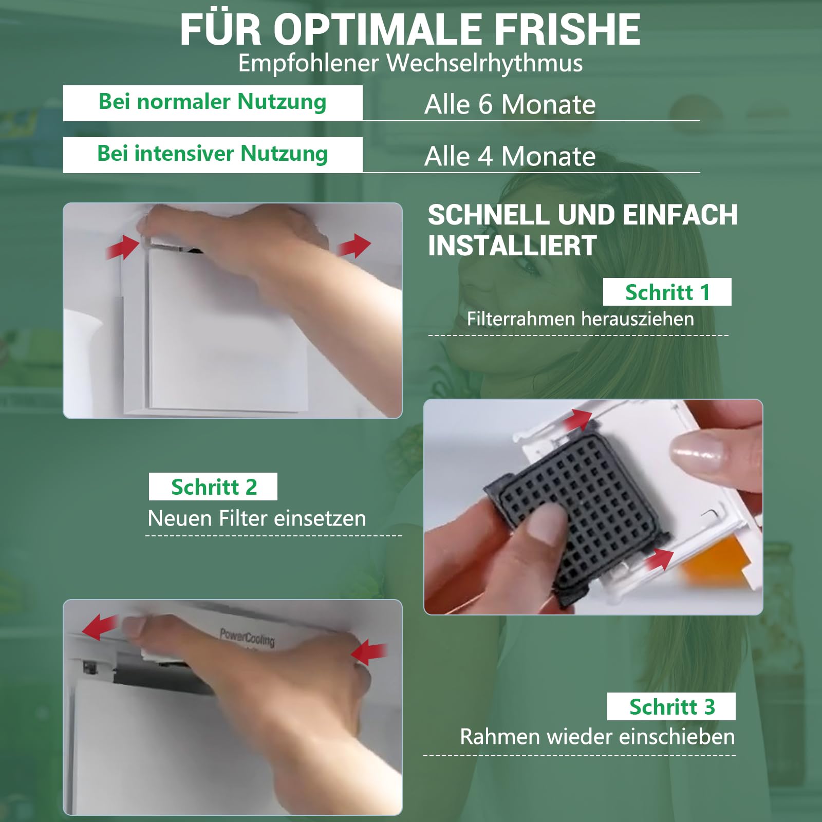 4 Stück Fresh Air Filter für Liebherr, Prämie Kühlschrank Aktivkohlefilter Passend für 9096989, 988246000, 988246001, 9882429, 9882460, Ersetzt 7440021-00