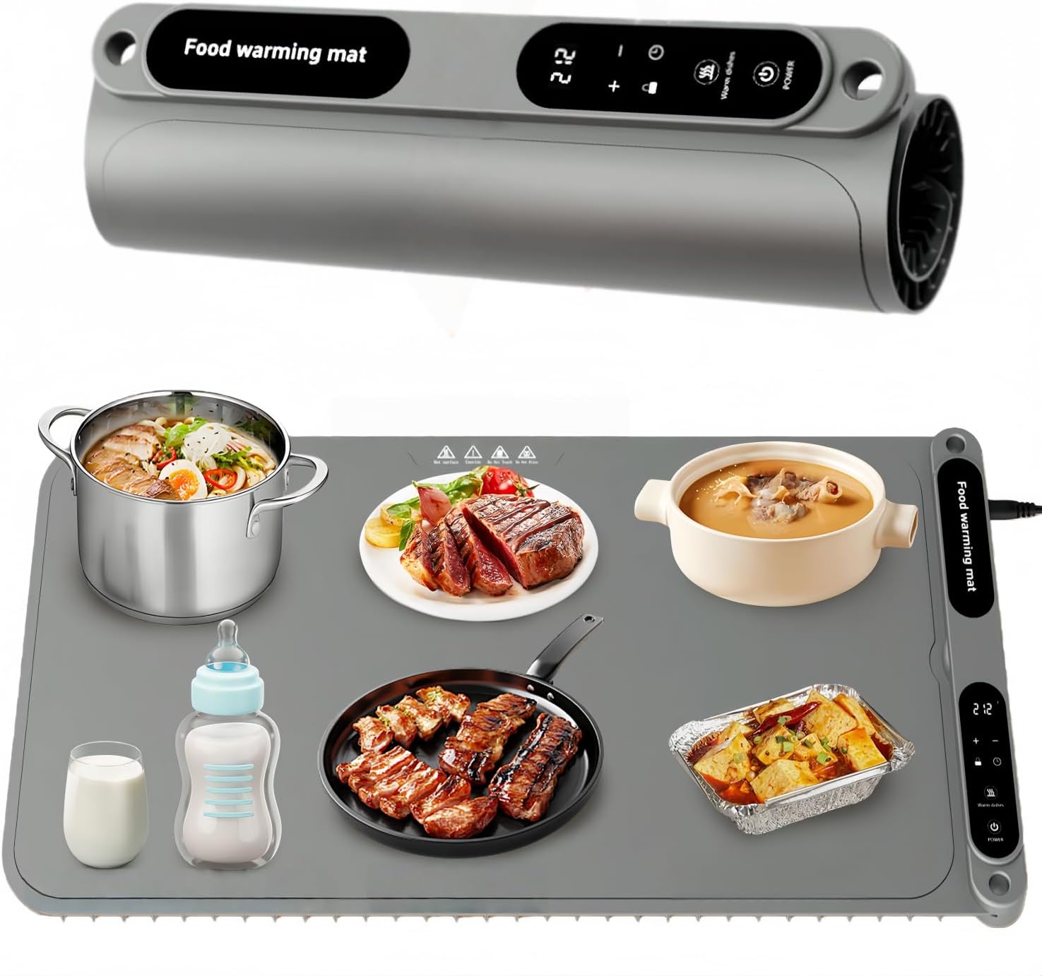 Warming Mat for Food, 430W Portable Electric Warming Tray with 7-Level Temp Control & 8H Timer, Child Lock Safety, 8s Fast Heat Warming Tray for Buffet, Party, Travel& Home, 24×15 IN Food Warmer Mat