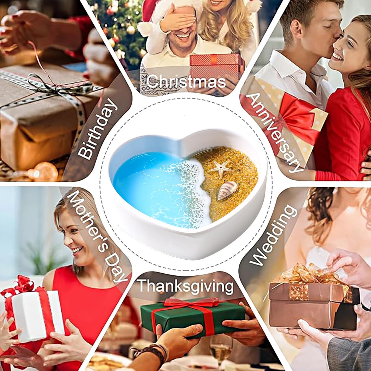 Ocean Resin Jewelry Dish,Handmade Coastal Decor Trinket Tray for Rings Earrings Necklaces Bracelet Watch Keys,Birthday Engagement Gifts for Women,Mother's Day Valentine's Day Gifts for Her - Image 6