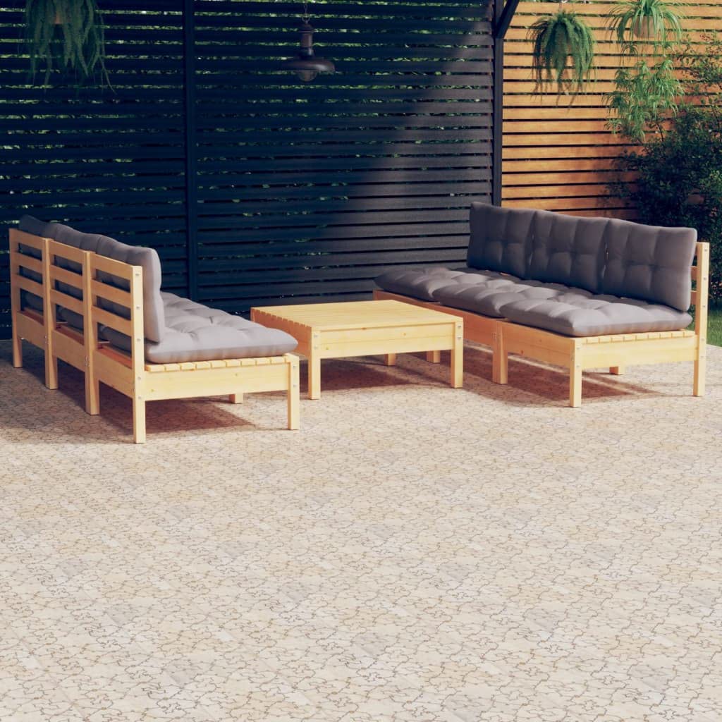 vidaXL Juego de Muebles de Jardín 7 Piezas y Cojines Patio Terraza Sofá Silla Mesa Asiento Hogar Mobiliario Exterior Suave Robusto Gris Madera Pino
