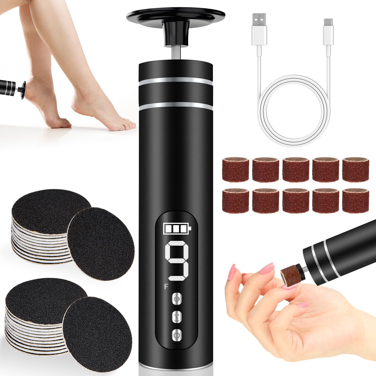 Pedicure Elettrico Professionale Piedi - 2 in1 Calli Piedi Rimozione, Rimuovi Calli Piedi Elettrico, Fresa per Calli e Duroni Piedi, Lima Elettrica per Piedi Con Display LED, 9 Velocità, Ricaricabile