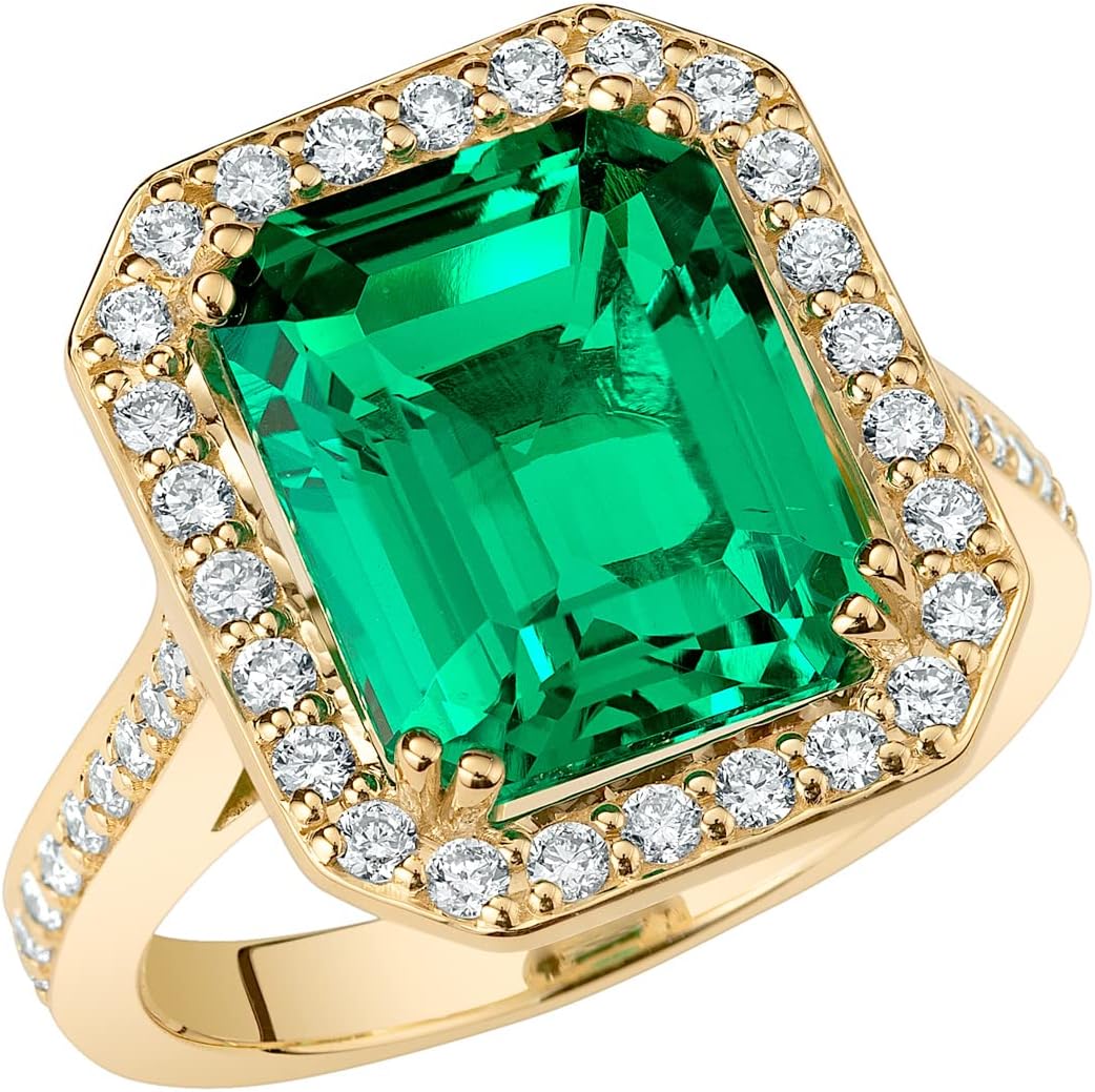 PEORA 6 Carats Created Colombian Emerald Lab Grown Diamond Ring in 14K White or Yellow Gold, Emerald Cut, Size 4 to 10