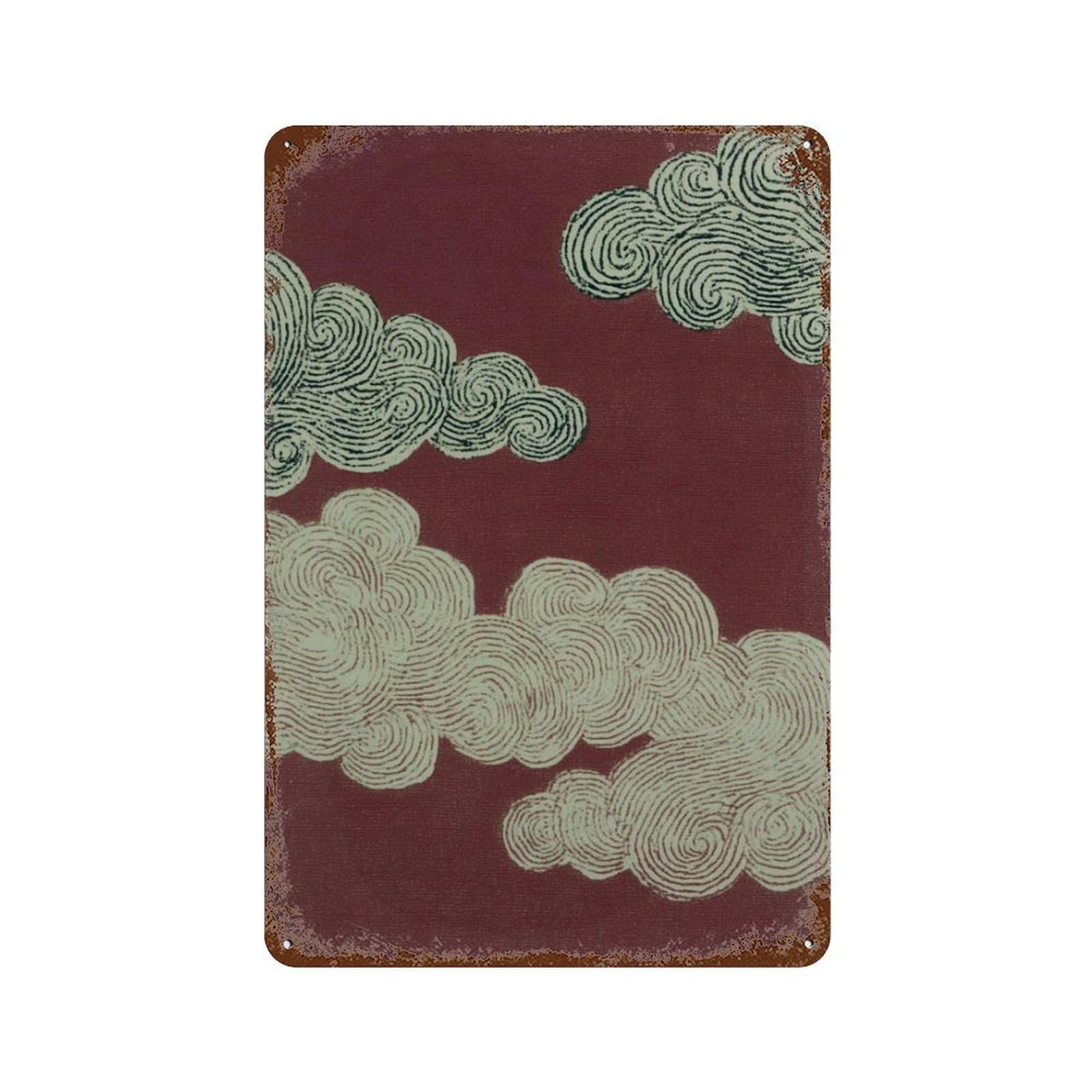 xiaoxiaoshen Japanese Cloud Red Background Zen Minimalist Swirl Clouds Traditional Asian Wall Decor Art Metal Tin Poster Modern Home Decor Art Home Bar Shop Decorations Vintage Sign 30x20cm