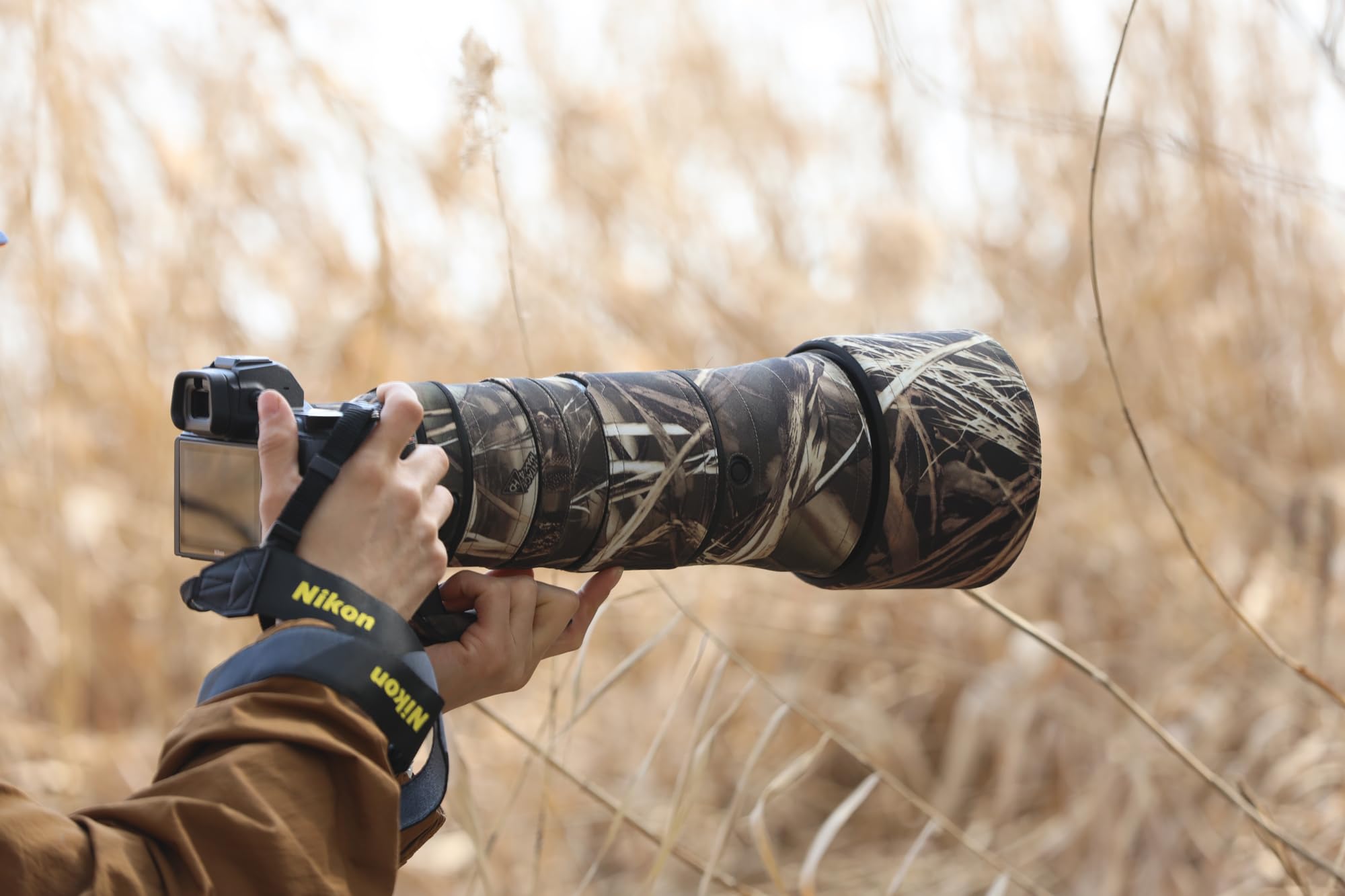 Rolanpro Funda protectora de camuflaje para lente Nikon Z 180-600 mm F/5.6-6.3 VR, #19 hierba impermeable, Camuflaje