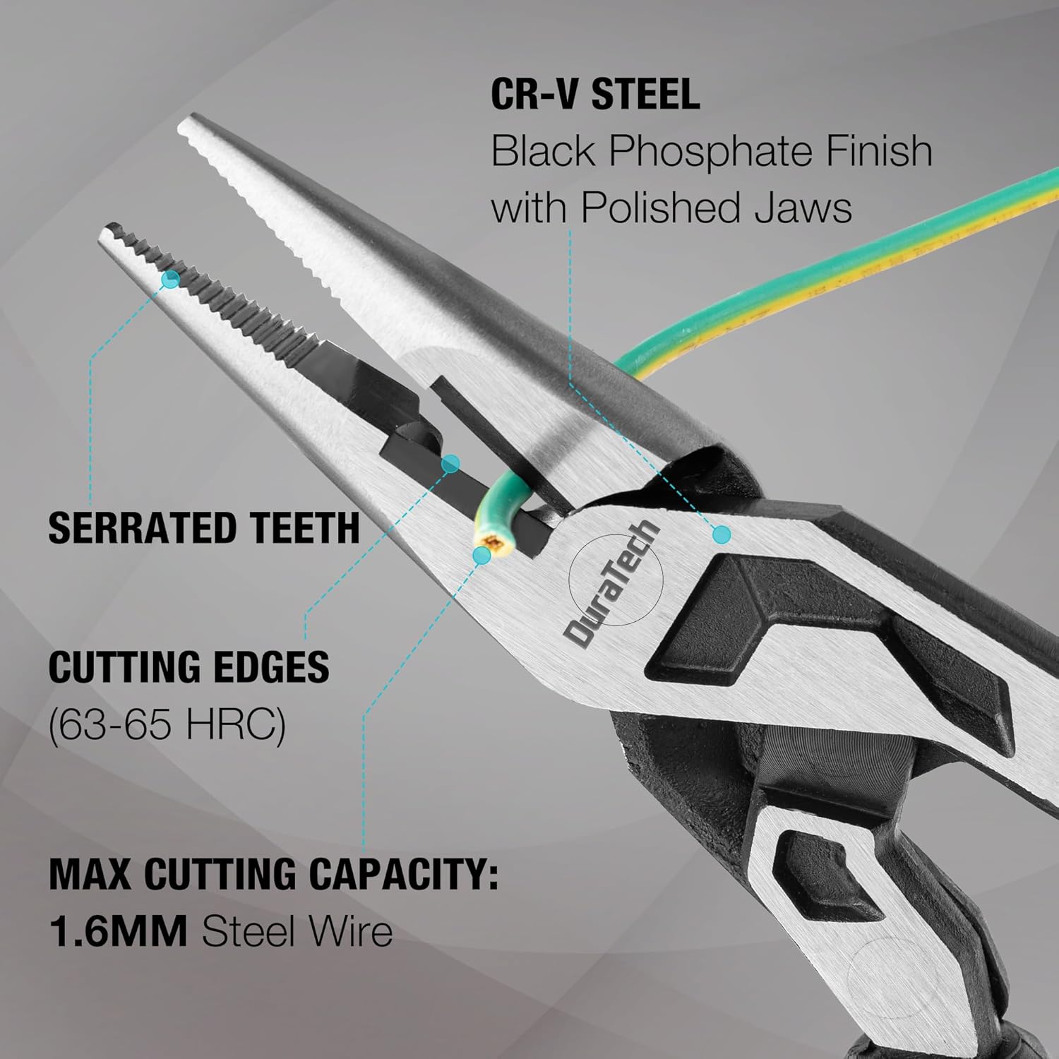 DURATECH 8.5-Inch Compound Needle Nose Pliers, Gen 2 Dual Pivot Design for Ultra Labor-Saving, High-Leverage Long Nose Pliers with Cutter, CR-V Steel for Gripping, Bending and Reaching