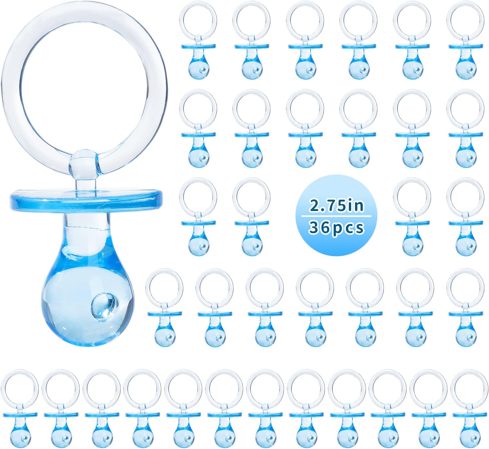 Pacifiers for Baby Shower Game, 36 Plastic Pacifiers for Baby Shower Decoration DIY, Large Size Baby Shower Pacifiers, Gender Reveal Party Table Scatter/Hunt Baby Shower Game Props(Blue, 2.75 in)