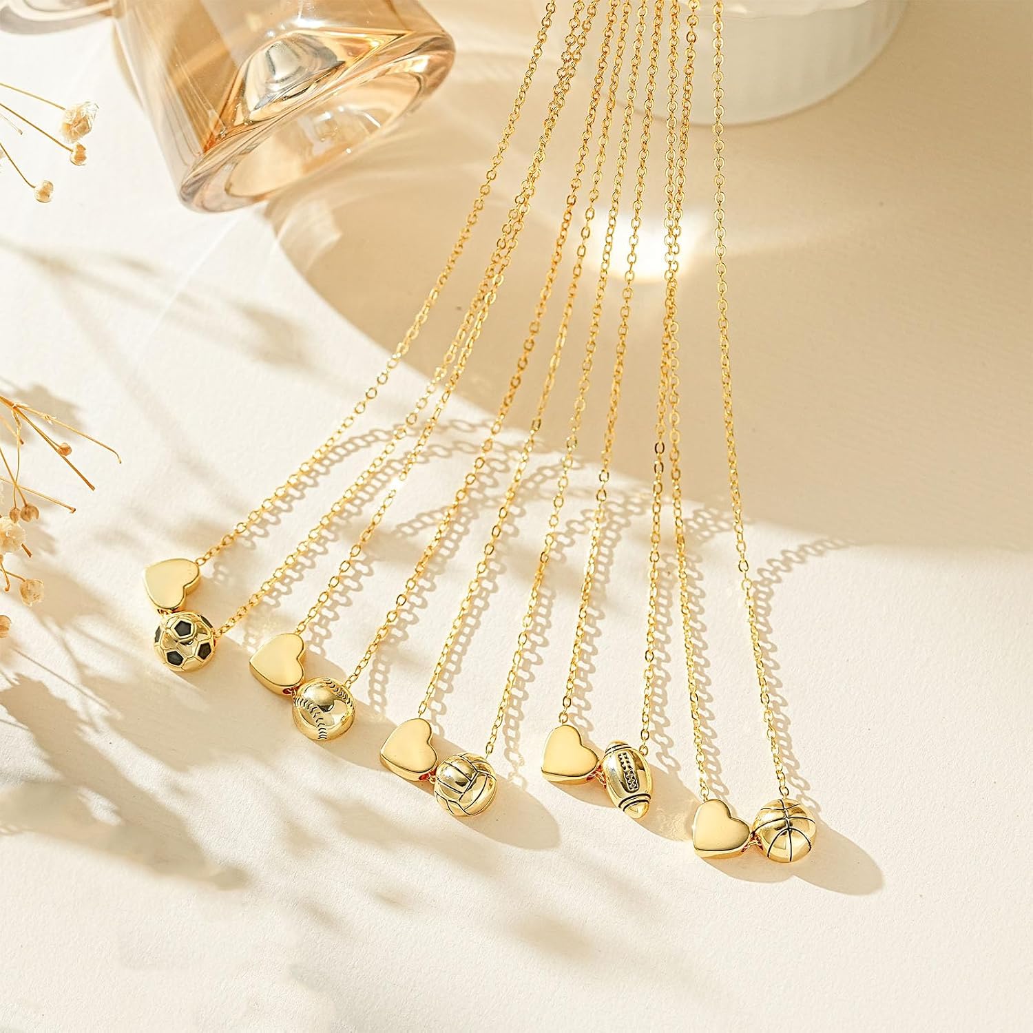 Gold Necklace for Women, Heart Pendant Softball Baseball Soccer Football Volleyball Basketball Necklace for Women Non Tarnish Waterproof Dainty Gold Necklaces Cute Jewelry for Her image 4