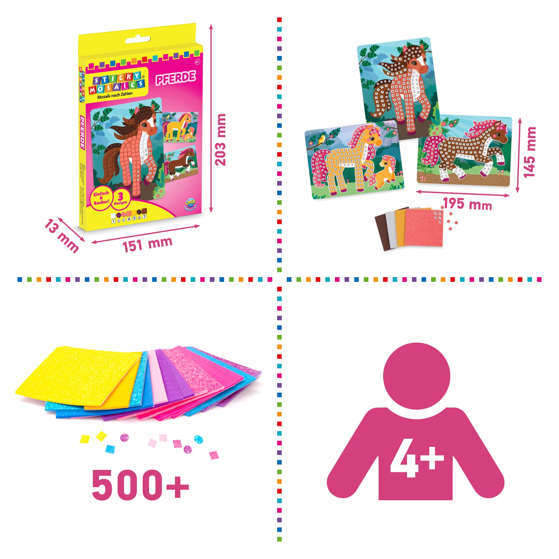 ORB - Sticky Mosaics Travel Pack Konie - 51037 - DIY - Mozaika numeryczna - Podróż - 24 cm - Od 5 lat