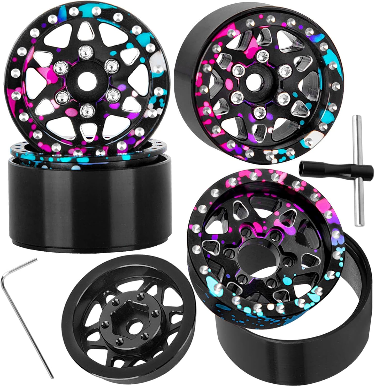 RC 1.0" Beadlock Wheel Rims Set for TRX4M SCX24 1/18 1/24 RC Crawler Car.Aluminum Alloy RC 1.0 Truck Tires Wheels Rims,Rc Wheel Rims Colorful