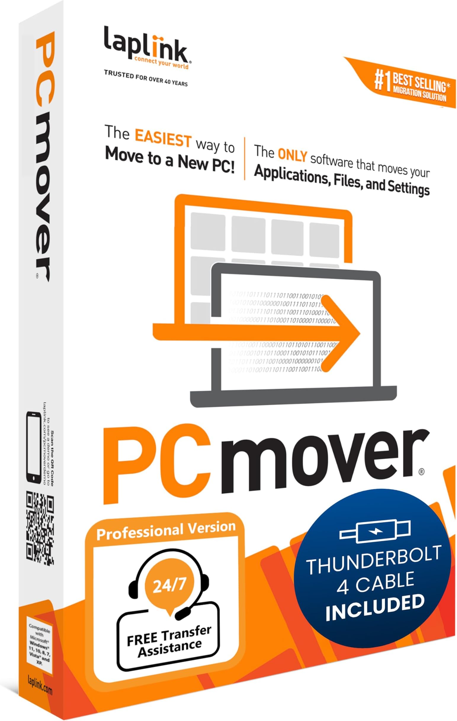 – Laplink PCmover Professional 11 - Easy Migration of your Applications, Files and Settings from an Old PC to a New PC - Data Transfer Software - Optional Ultra High Speed Thunderbolt Cable - 1 License