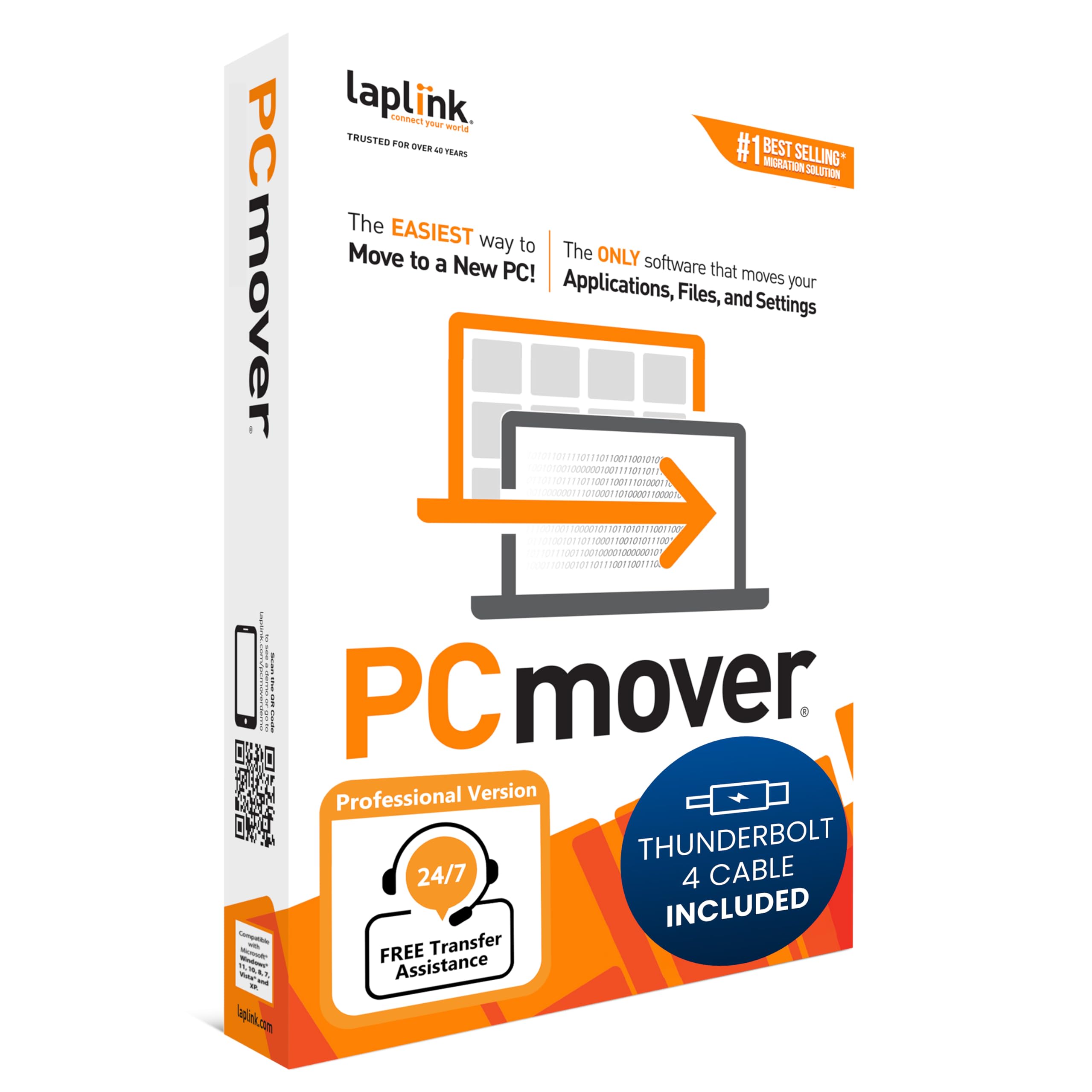 Laplink PCmover Professional 11 Migration Software with Thunderbolt 4 Transfer Cable