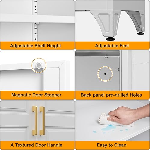 Miniatura 5 de Armarios de almacenamiento de despensa de cocina, gabinete de almacenamiento de metal de 75 pulgadas de alto con puertas y 4 estantes, gabinete de