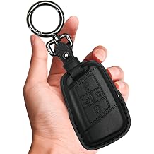 Tukellen for Volkswagen Leather Key Fob Cover Compatible with 2018-2025 VW Atlas Golf Alltrack Jetta Passat Tiguan 4-Buttons Smart Key Fob Black