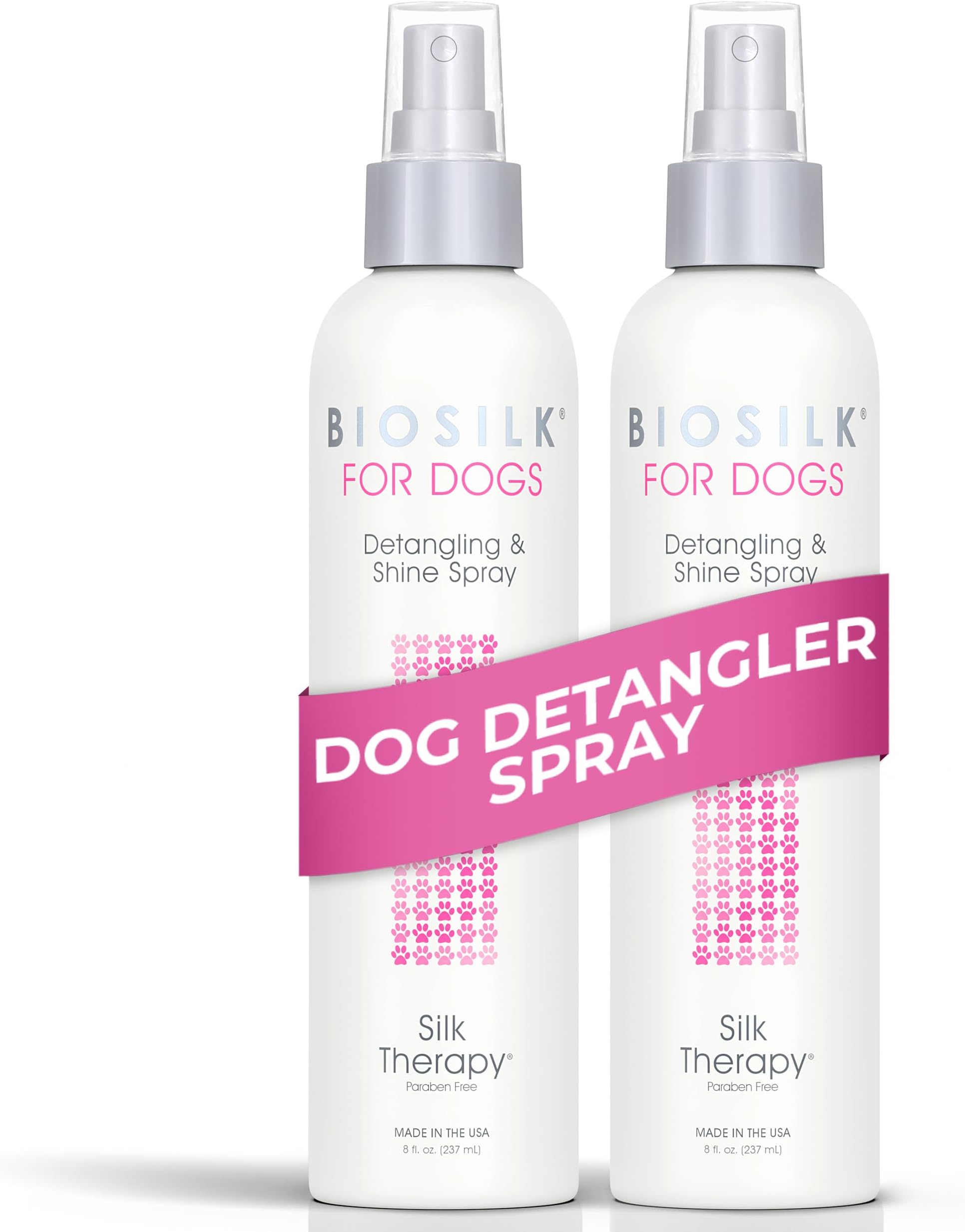 BioSilk for Dogs Silk Therapy Detangling and Shine Protecting Spray, pH Balanced Leave-in Mist with Silk and Vitamins for Dematting, Paraben-Free, All Coats and Breeds, 8 Fl Oz - 2 Pack