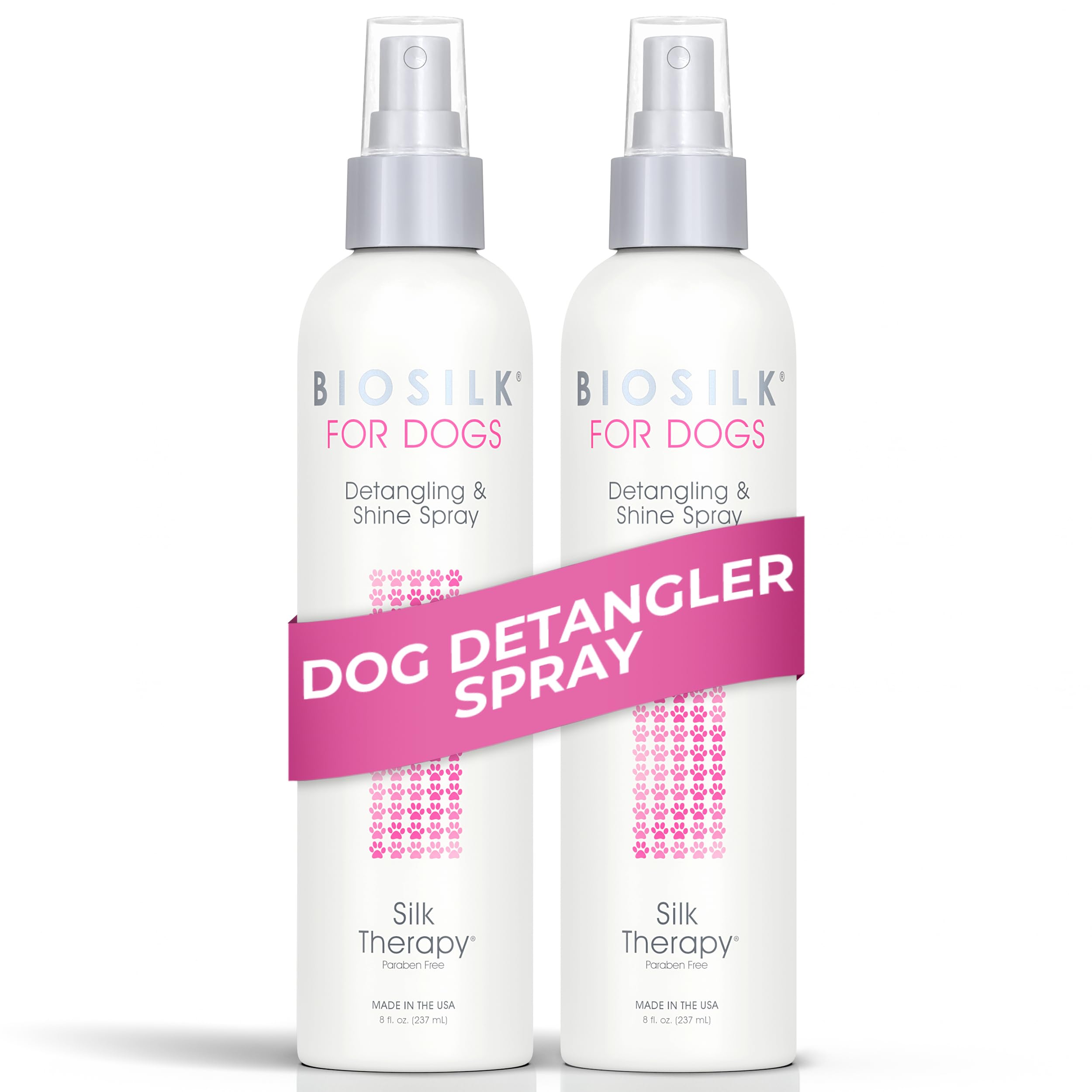 BioSilk for Pets Silk Therapy Detangling Plus Shine Mist for Dogs - Reduces Matted Fur, Shiny & Soft Coat - Suitable for All Dogs & Puppies, Made in USA, 8 Fl Oz - 2 Pack