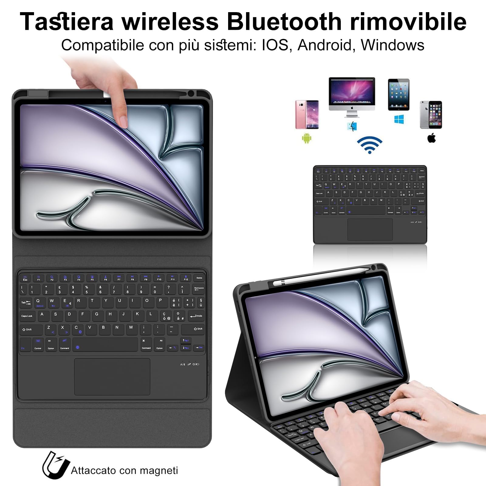 Tastiera Bluetooth Per IPad Air/Pro 11" - Con Touchpad, Staccabile, Italiana QWERTY - Foto 5