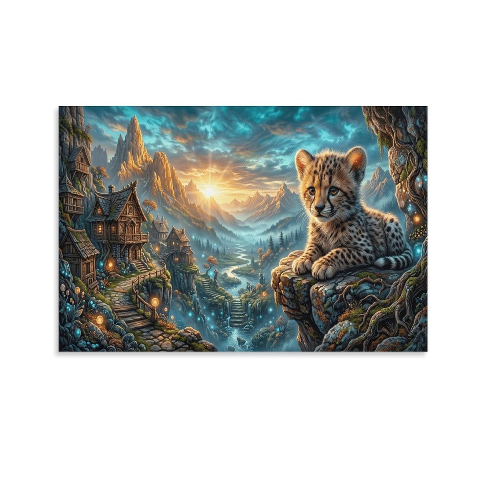 XPASHIQWC Leopard Poster Artwork Sunrise Valley Giclee Canvas Prints Modern Wall Art Picture Wall Hanging for Home Decorations 20x30inch(50x75cm)